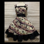 1点物*和柄シャーリング 編み上げ ジャンパースカート★桜×金彩×紫×黒(即納品)