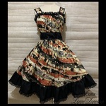 1点物*和柄シャーリング 編み上げ ジャンパースカート★桜×金彩×黒×ブラック(即納品)