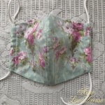 1点物*立体マスク クラシカルローズ ダブルガーゼ★薔薇・レース・ミントグリーン(即納品)