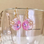 フラワードロップ ピアス ホワイト&ピンク