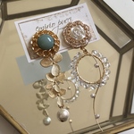 グリーン×アンティークボタン ヴィンテージ ピアス イヤリング ゴールド フラワー 花