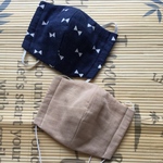 立体型　ダブルガーゼマスク2枚セット　デニム×ベージュ