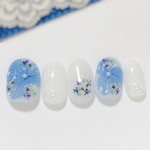 期間限定お値下!!紫陽花×レースフラワーネイル /ネイル ネイルチップ 春 夏 結婚式 ウェディング ブライダル 卒業式 成人式 紫陽花 アジサイ あじさい 青 ブルー 白 ホワイト 押し花 