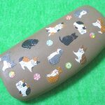 眼鏡ケース　和風猫と鞠　ブラウン