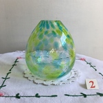 吹きガラス　薄い水色&若草色　花びん　泡入り　2