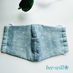 ✿yuwa さんの綿麻ダブルガーゼ　くすみブルー/水玉　立体型　婦人用　普通サイズ　マスク✿ 送料84円⭐︎ハンドメイド