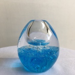 吹きガラス　スカイブルー　卵型　泡入り　花びん（大）