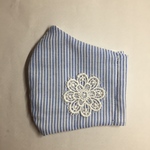 ストライプ 水色 レース 先染コットン 大花刺繍 水色 大人用立体型マスク