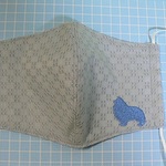 シェルティ刺繍付　レース生地　グレーレース　ブルー刺繍　マスク　大人用　裏Wガーゼ　咳エチケット