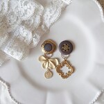 大ぶりボタン  イヤリング ピアス 2way アシンメトリー  大ぶり