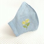 リネン  の  刺繍  おしゃれ  マスク〜 マーガレット〜   ガーゼ  ワイヤー入り  大人  立体   