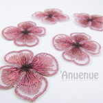 フラワー刺繡パーツ (Mauve pink/モーヴピンク) ４個セット