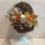 【再販】khaki orange gold tulle ribbon ヘッドドレス 成人式 卒業式 髪飾り