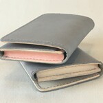 パステルツートンカラーのレザー名刺入れ カードケース グレー マカロンカラー