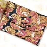 【1点限定品】京都　西陣織 金襴はんなり御朱印帳ケース/袋/ポーチ/祥雲に龍（梅紫色×端色）