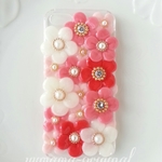 再販[送料無料]iPhone5★5s赤と白のお花iPhoneのケース