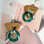 大ぶりラタン×アクリルクリアピアス イヤリング