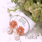 シンプル ピアス イヤリング クリア お花 オレンジ