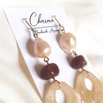 【一点物】Hawaiian shell brown 淡水パール 天然石 ドロップ ピアス イヤリング 交換◎