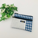 ダブルファスナーポーチ◆サラッと取り出しやすいラミネート◆カードケース◆チェック