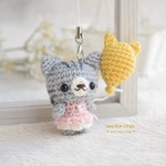 nekotamago63様用リクエスト品＊あみぐるみストラップ＊ネコふうせんを持ったアメショちゃん