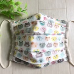 【再販】 こども用プリーツガーゼマスク＊ねこちゃんのお顔＊アイボリー