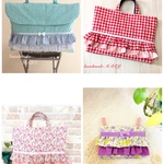 makiko0925様専用 シリーズ2 防災頭巾カバー Blue シリーズ5チェック柄のまち付きレッスンバッグ&花柄ピンクのレッスンバッグ&花柄パープル移動ポケットクリップ 剛ケチ4点