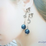 デニムブルーの月と星☆彡イヤリング(ピアス）