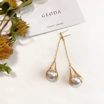 ゴールドロングピアス ロングピアス ゴールドピアス 大ぶりピアス パールピアス イヤリング 樹脂 アレルギー対応 結婚式 ブライダル 入学式 卒業式 フォーマル 上品 華奢ピアス