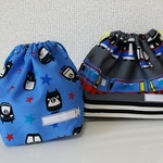 乗り物としましまのお弁当袋＆コップ袋