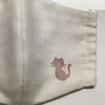＊暑い夏＊ねこ＊洗えるリネンマスク　女性用小さめ猫ワンポイント＊即日発送！