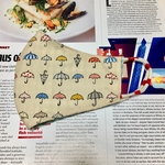 立体夏用リバーシブル布マスク  ワッフル織りの洗いざらし風落ち着いたグリーンにチェック＆Colorful Umbrellas