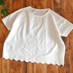 【ha**様ご予約品】スカラップレース　布帛Tシャツ【Ladies M】
