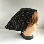 黒×白の水玉　　ひも付きタック入りバブーシュカ三角巾