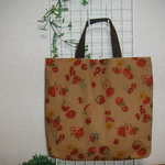 レッスンバッグ＊イチゴ柄コットン＊茶色　持ち手茶色　b62
