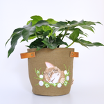 クローバーと茶トラ猫刺繍　プランターカバー〈カーキ〉送料無料