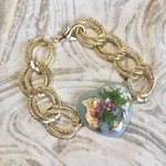 大きなハートブレスレット　くすみブルー