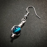 《ブルーグリーンタイガーアイ》SILVER999ワイヤーアートピアス《受注製作》