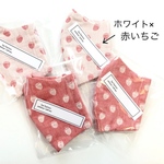 ハンドメイド　布　マスク　ジュニアサイズ　1枚　ホワイト×赤いちご　立体マスク　ダブルガーゼ　イチゴ　苺　いちご　布マスク　