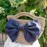受注✿人気1位(*ˊᗜˋ*)/ᵗᑋᵃᐢᵏ ᵞᵒᵘ*大人可愛い♪大きなデニムのリボン麻かごバッグ 麻紐 麻ヒモ 籠back