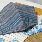 ❄接触冷感手作りマスク(リネンワッシャー  青  夏)