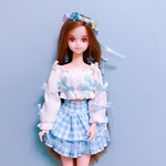 星屑フォークロア＊オフショルブラウス×ティアードスカート＊ブルー
