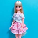 オフショルブラウス×ティアードスカート＊ギンガムチェックピンク