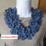 コットン・花レースモチーフとパールビーズの付け衿・紺③・17M