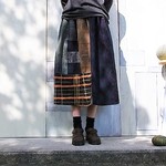 着物リメイク*ギャザースカート*緑系パッチ