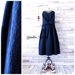 ❤️ｽﾀｼﾞｵﾅﾅﾝ❤️ワンピース【dark blue on dark blue】(高峰米沢ドビーロッキーバル先染め)ロープリーツ