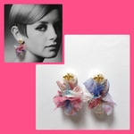 💞tiered mini💞🐝蜂🐝 個性的 チュール ピアス／イヤリング