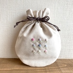 つぶつぶお花刺繍のミニ巾着袋・mixカラー