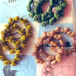 【3ペア6羽セット】JIRI＊IVANA #czech beads#チェコビーズowl 17✖️15㎜　green＊yellow＊Stripe set