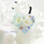No.205お花のヘアゴム 天然石 水恋花 ハートレジン